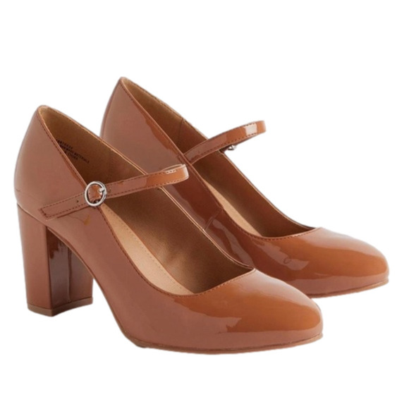 Torrid Mary Jane Pumps size 11 wide patent leather tan heels dress shoes plus - Picture 1 of 6